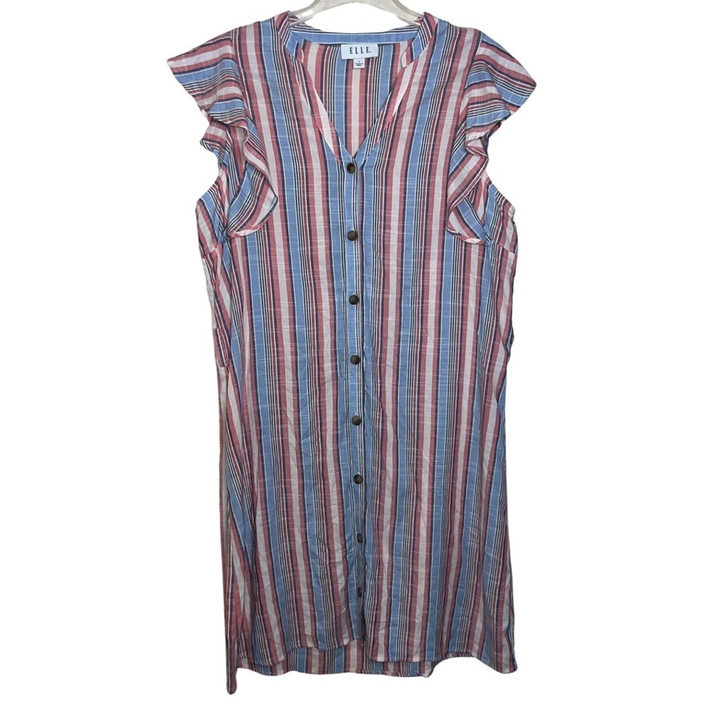 Elle Dress Striped V-neck Ruffle Sleeved Midi Dress Size Large